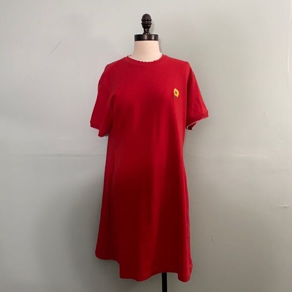 Vintage Red Sunflower Embroidered T Shirt Dress - Picture 1 of 4